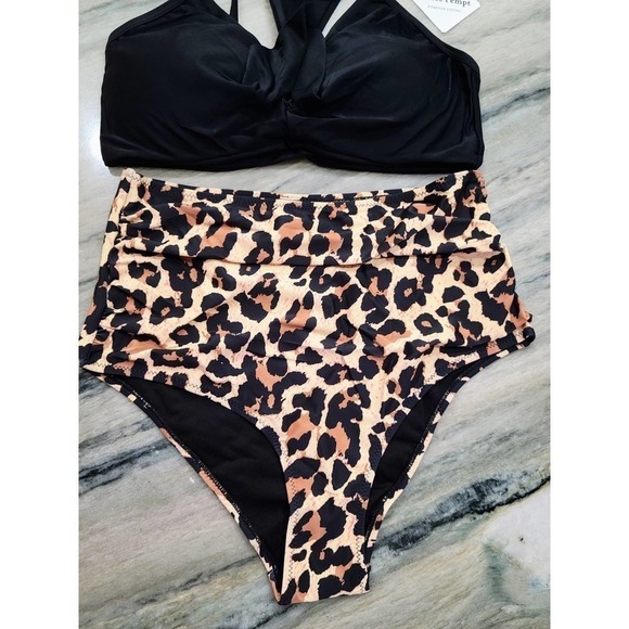Grace Tempt Black Leopard High Waisted Bikini Large NWT - Picture 4 of 9